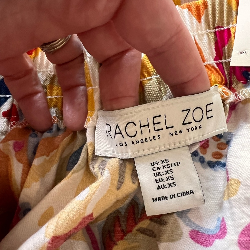 NWT Rachel Zoe Linen Blend Wide Leg Cropped Pant Crochet Ankle Colorful size XS - Picture 6 of 10